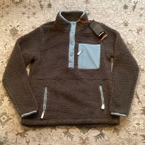 NWT Orvis Women's Brown Teddy Jacket with Light Blue Details